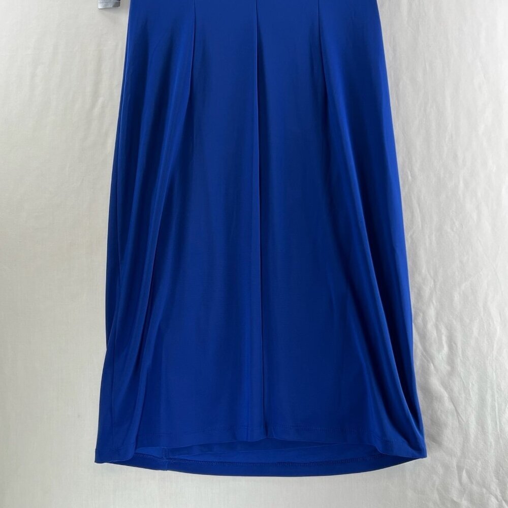 American Living Ruffled Faux-Wrap Dress Womens 6 Ruched Sleeveless Stretch Blue - Picture 8 of 13